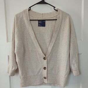 American Eagle Outfitters Cream Speckled V-Neck Button Cardigan